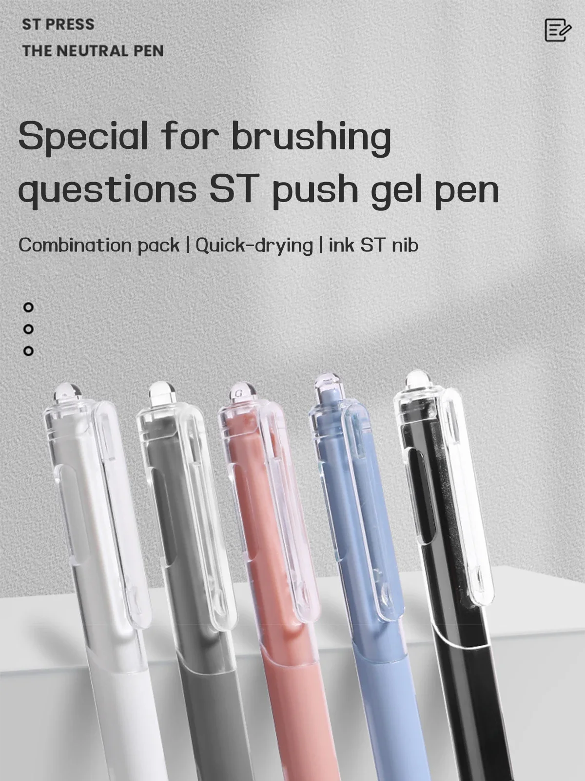 5 Stück Gelstifte mit glatter Druckmechanik, schnell trocknend, 0,5 mm, schwarzer Stift, Kugelschreiber, Schulbedarf, Schreibwaren – Detail 1