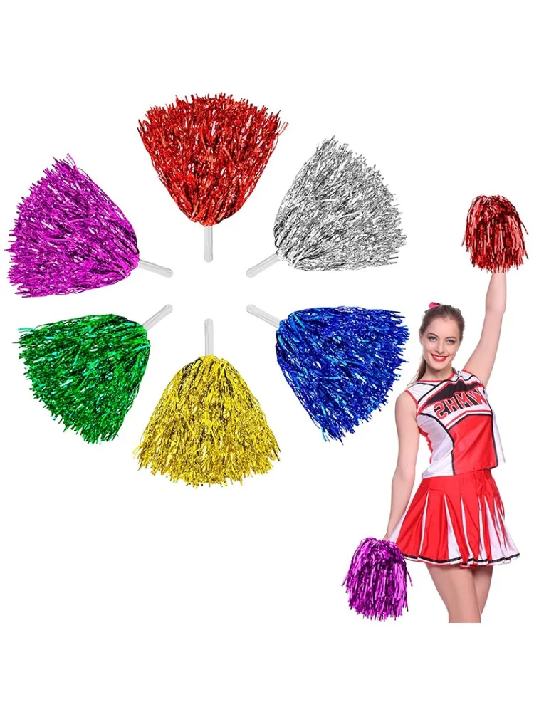 Cheerleading Pom Poms with Handle Cheer Balls Gold Yellow Pink Red Green Blue for Hand Dance Women Girl Kids Pompoms Accessories