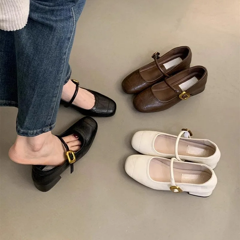 أحذية كعب خشن على الطراز الفرنسي للسهرات للنساء، أحذية جلدية جديدة لخريف 2025، أحذية ماري جين بكعب متوسط عتيق #2