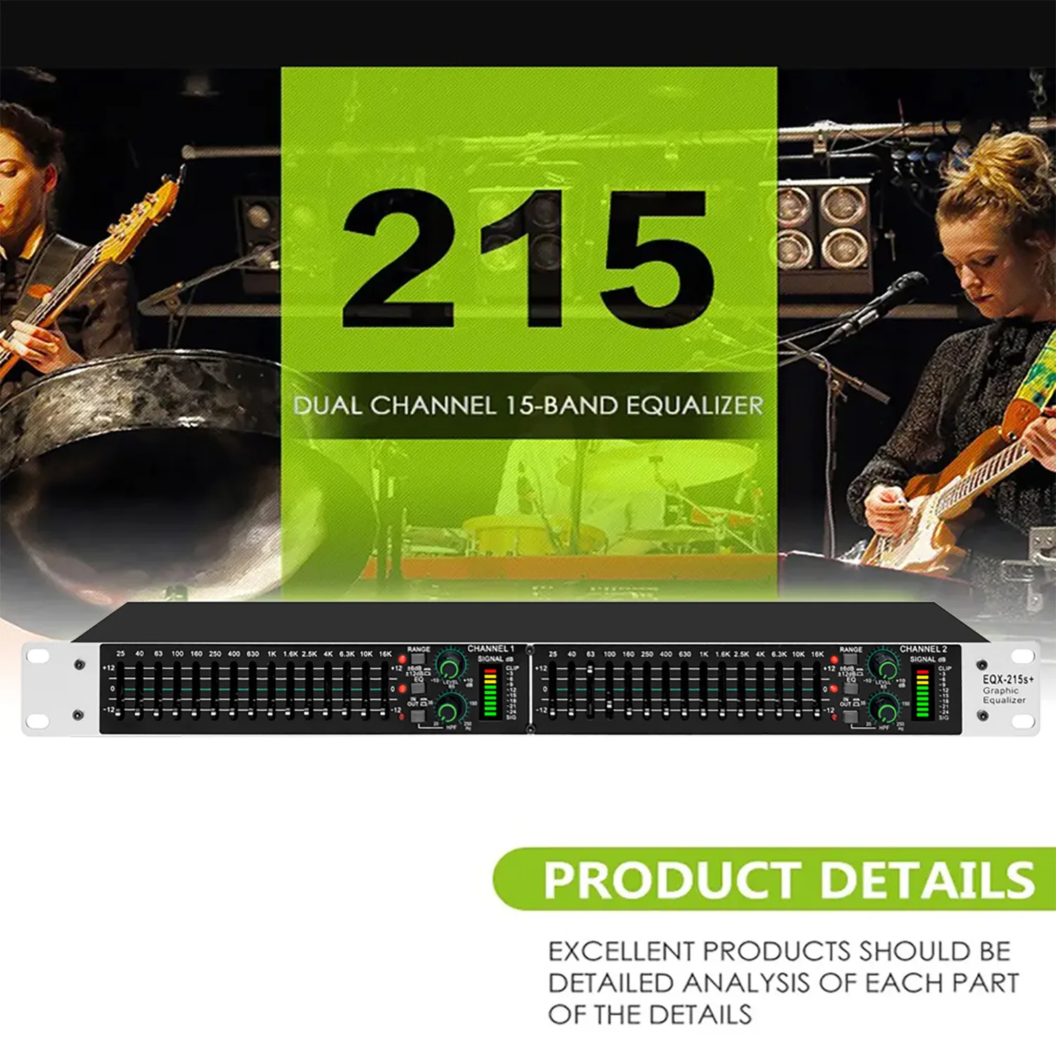 

GAX-EQ215S Active Balanced Dual 15-Band Equalizer Power Equalizer Digital Audio Sound Processor