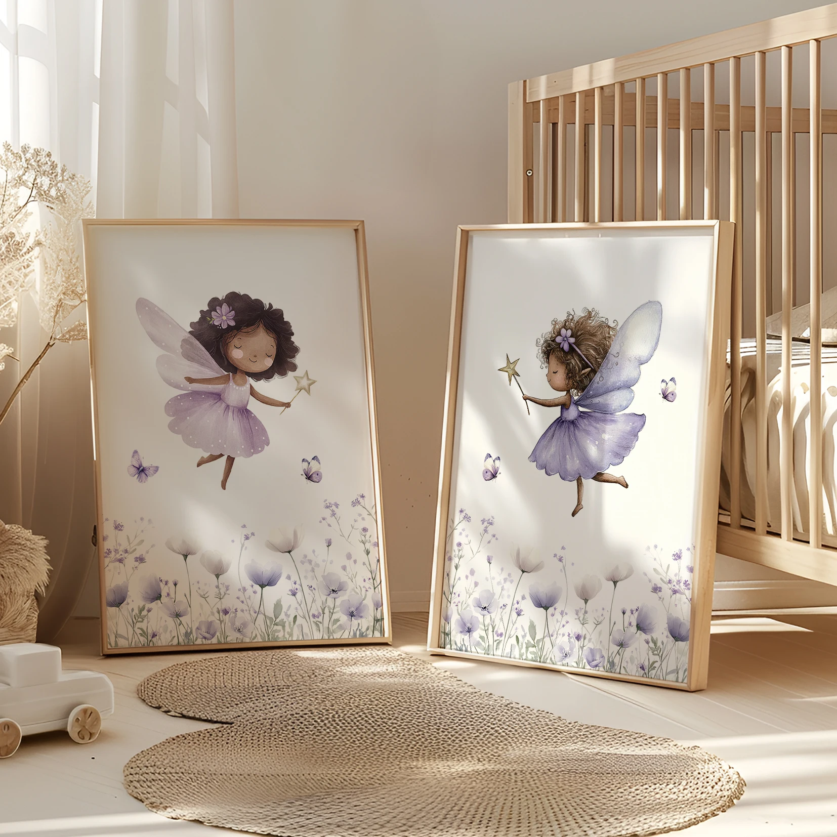 3 szt. Personalizowane Imię Czarne Elfie Fioletowe Kwiaty Motyle Obraz na Ścianę Dekoracja do Salonu Pokoju Dziecięcego