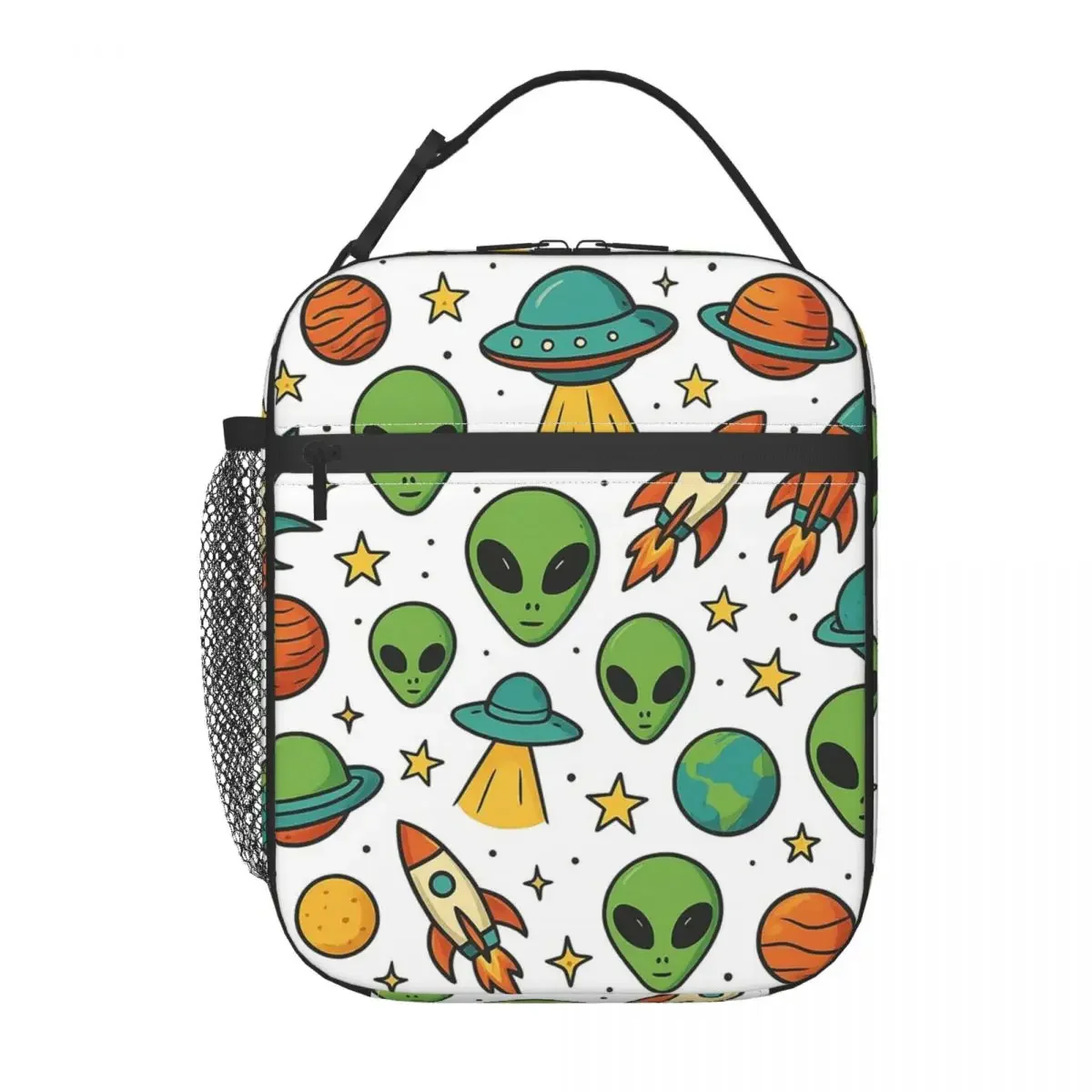 Colour Alien Rocket Spaceship Pattern Insulated Lunch Bag for Women Children Leakproof Food Boxes Thermal Lunch Box Tote