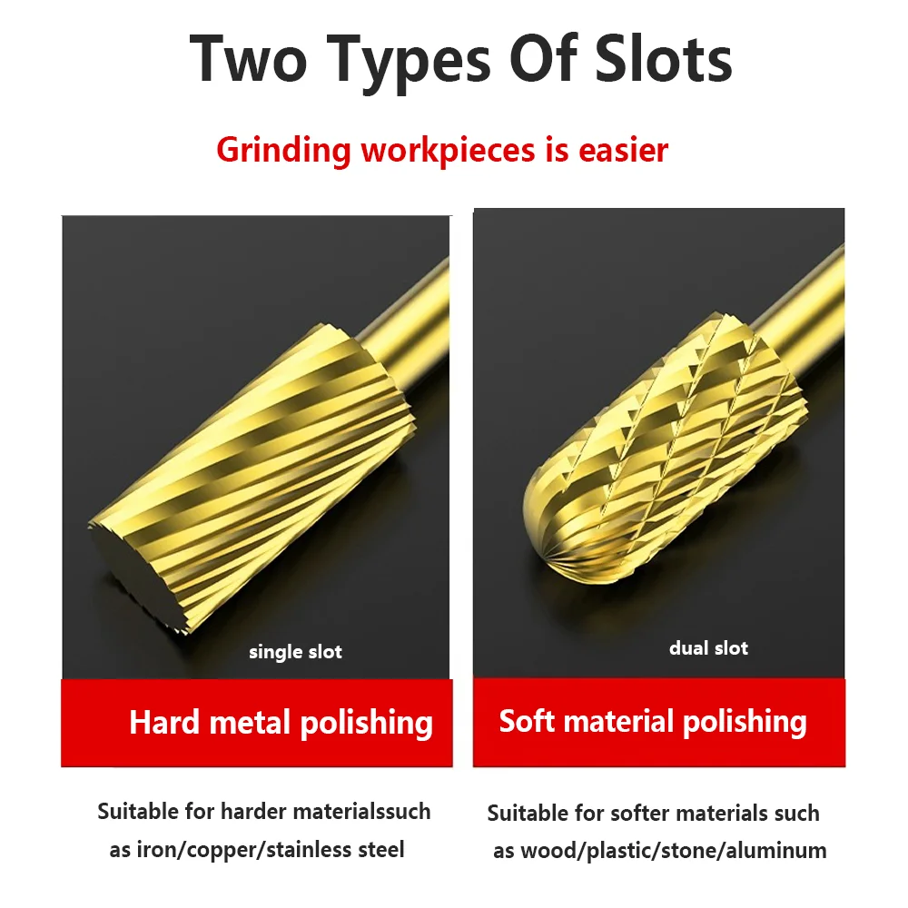 Titanium Coated Hard Alloy Rotary File Milling Inner Grinding Head Hole Drilling Bit Electric Grinding Tool Electric Polishing
