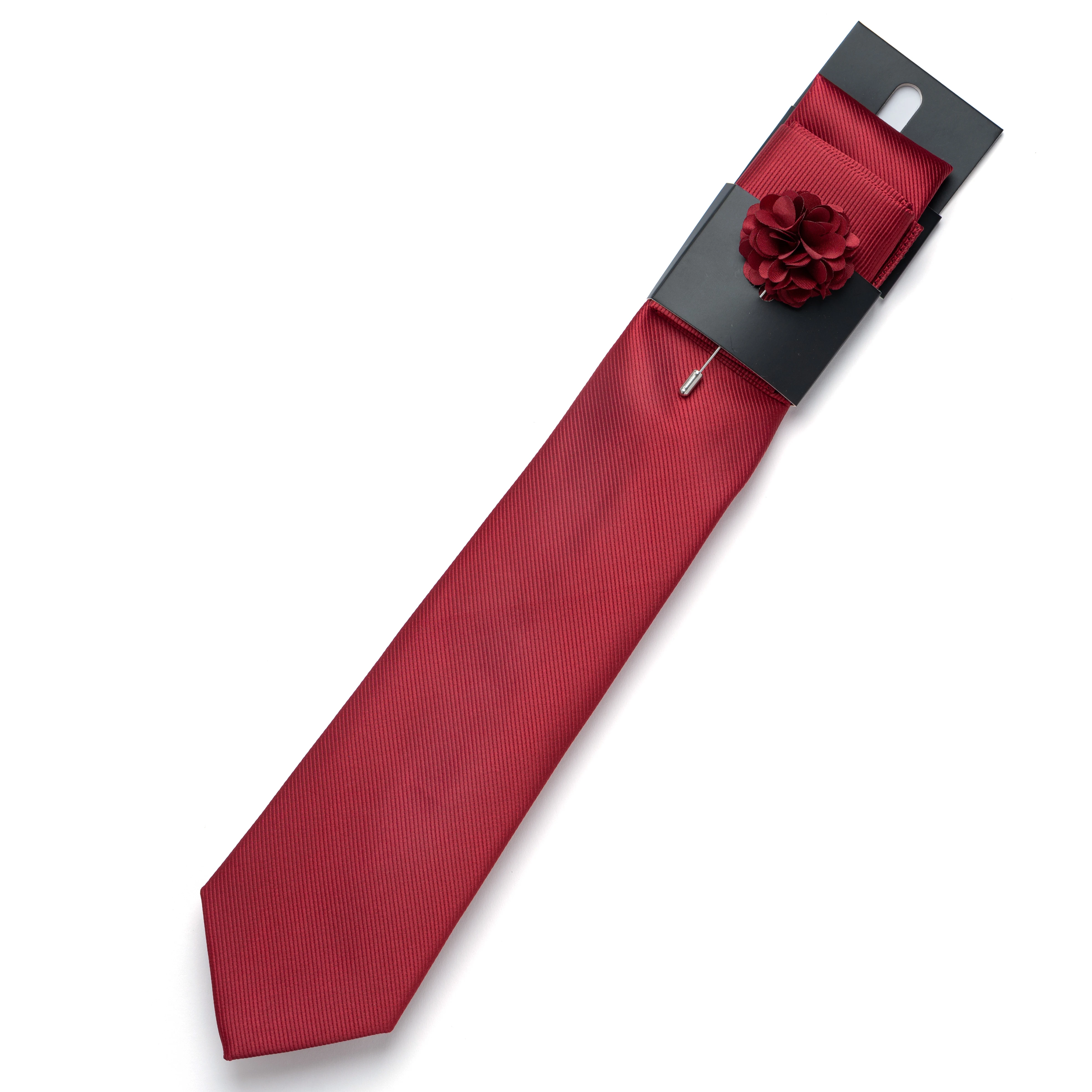 Elegant Solid-Color Men's Tie, Pocket Square, and Boutonniere 3-Piece Set, Suitable for Men's Business Meetings, Wedding Groomsm
