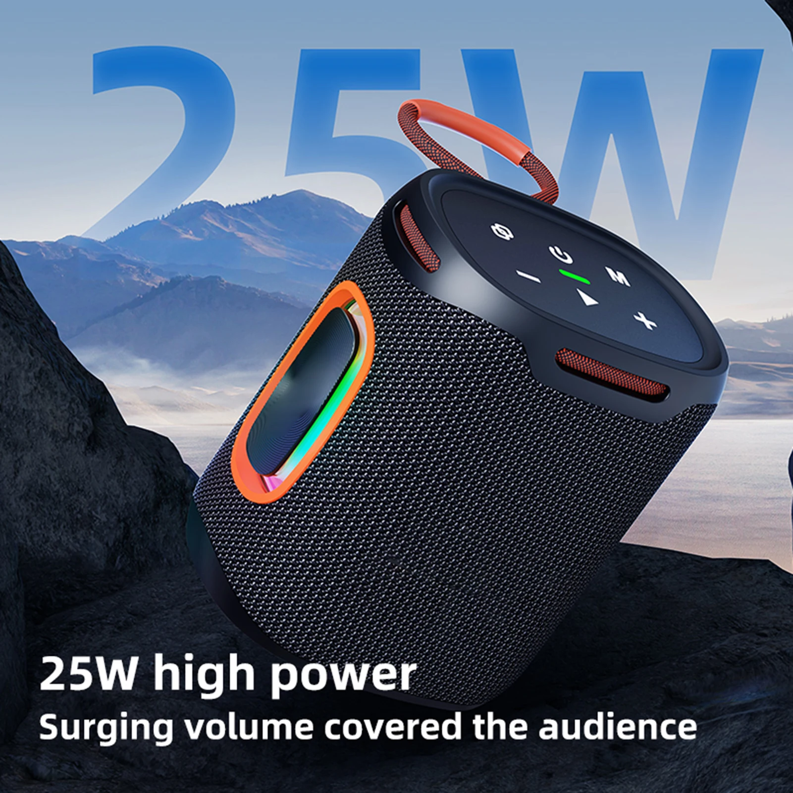 

New 25W Portable BT Speaker with RGB Lights Outdoor Waterproof Sound Box 76mm Booming Bass AUX/U Disk/TF Card Music Playback