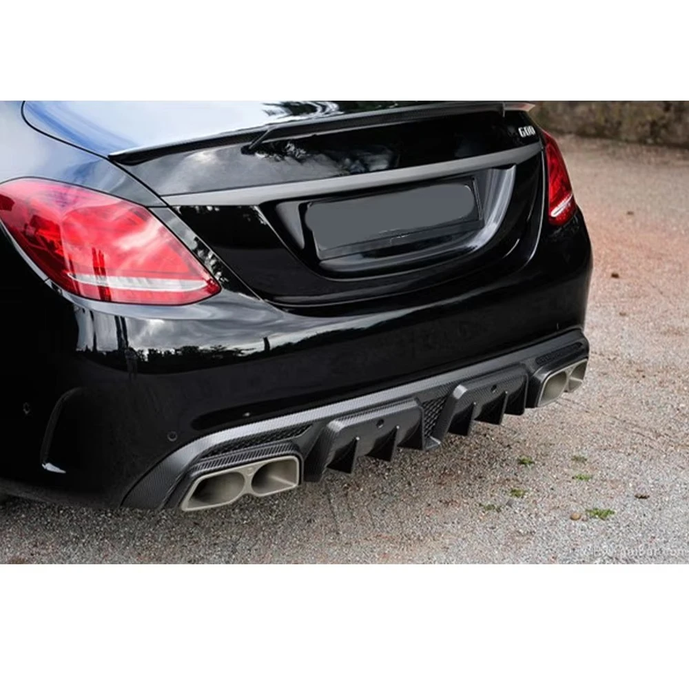 C Class W205 Rear Diffuser with Exhaust Tips Carbon Fiber W205 C63 C63S Rear Diffuser Muffler Tips W205 Rear Lip Auto Parts view 4