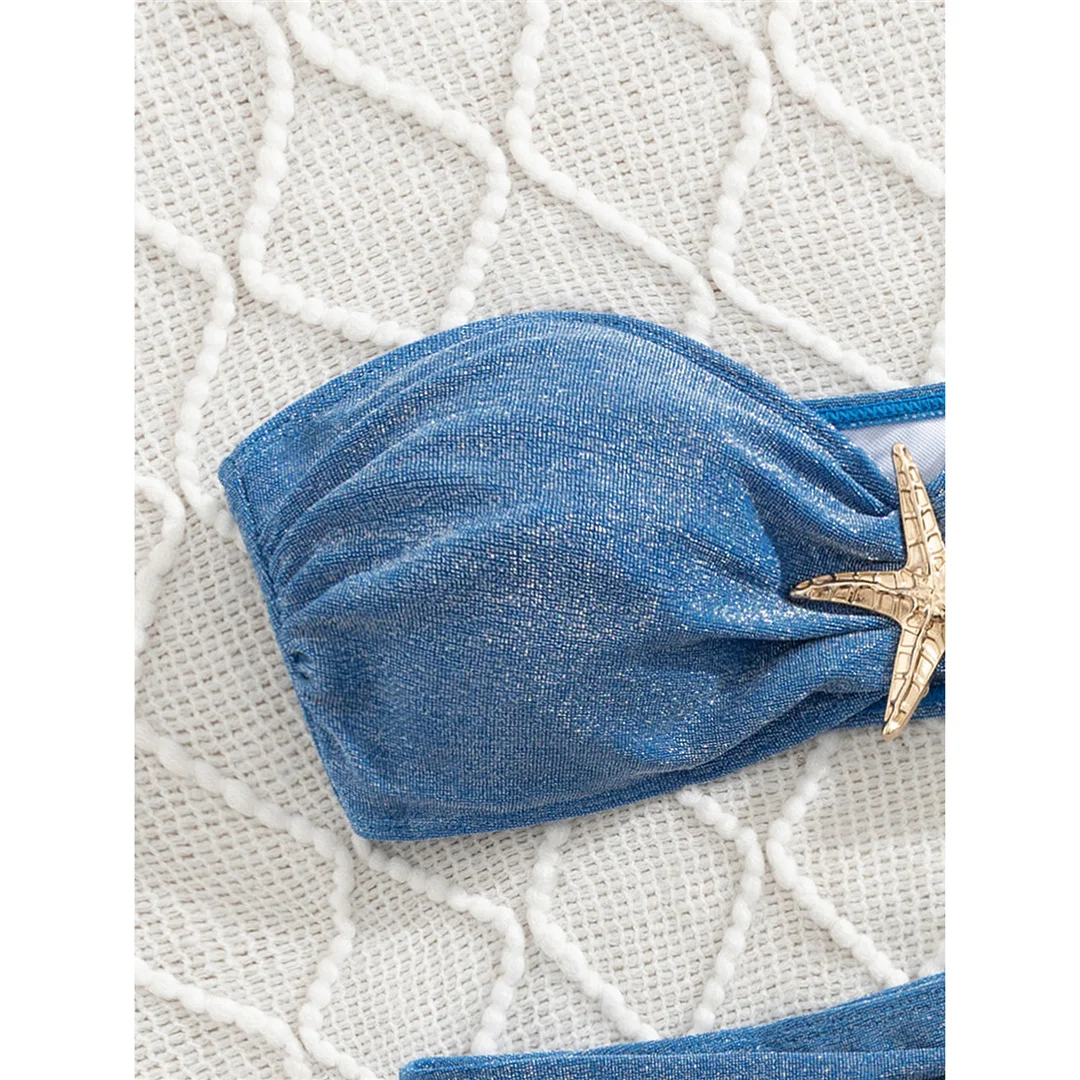 S - XL Starfish Bandeau Damen-Badeanzug, Bikini mit hoher Taille, zweiteiliges Bikini-Set, Badebekleidung, Badeanzug, Modell V8502 – Detail 8