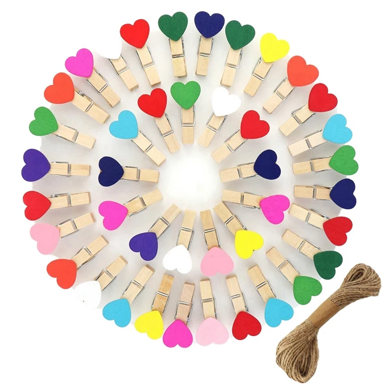 

80 Pieces Wooden Heart Clothespins Mini Heart Photo Clips For Crafts Picture Hanging Display