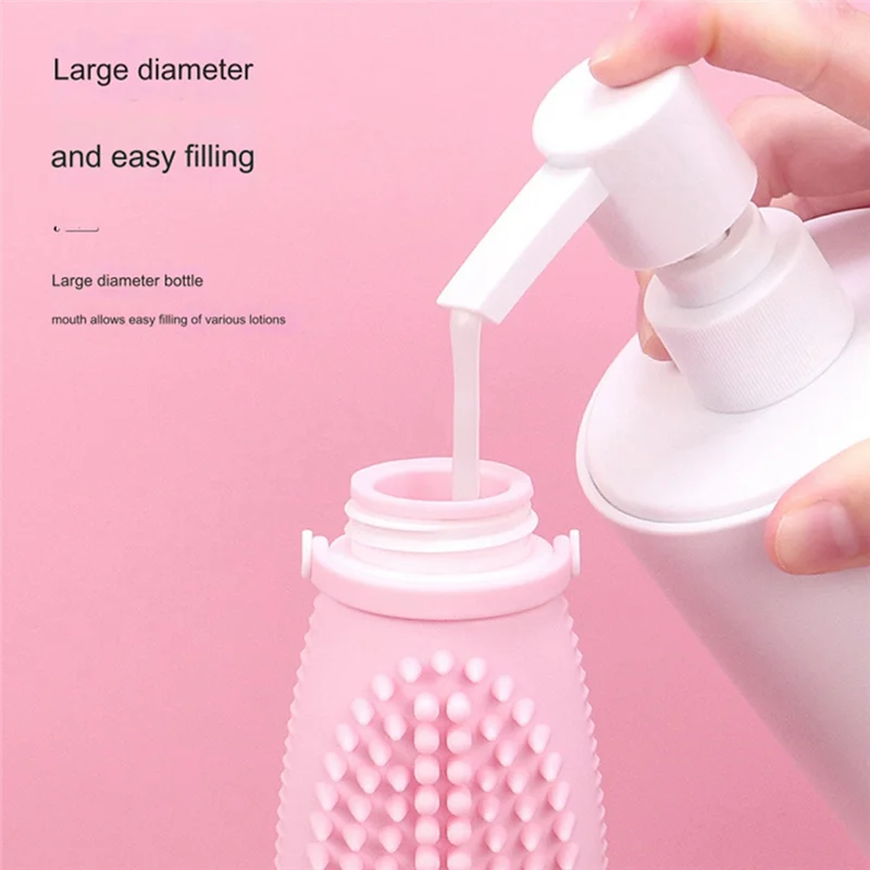 Silicone Travel Refillable Bottle With Facial Cleansing Brush Portable Shampoo Bottles Lotion Cosmetics Containers For Travel, E