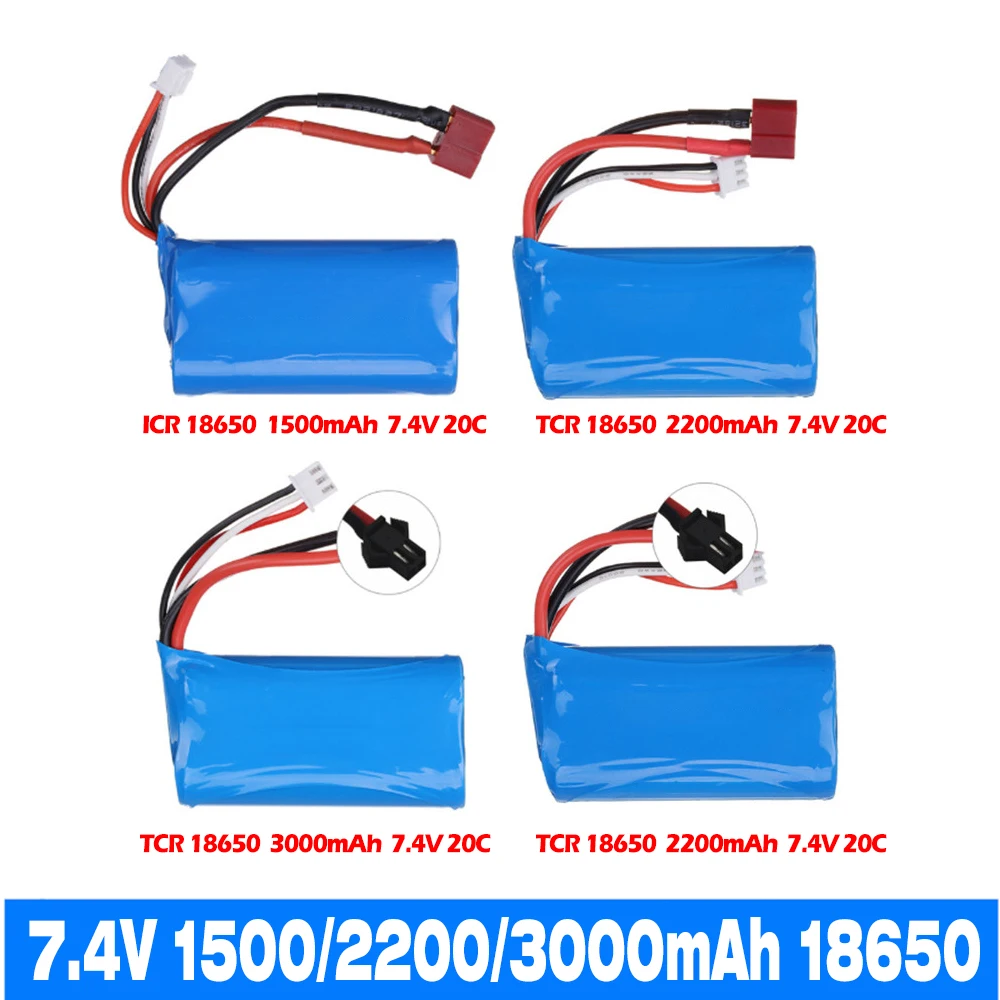 

Lithium battery 7.4V 1500mah/2200mah/3000mah 18650 for Q46 Wltoys 10428/12428/12423 WPL MN99S D90 U12A S033g for rc boat and car