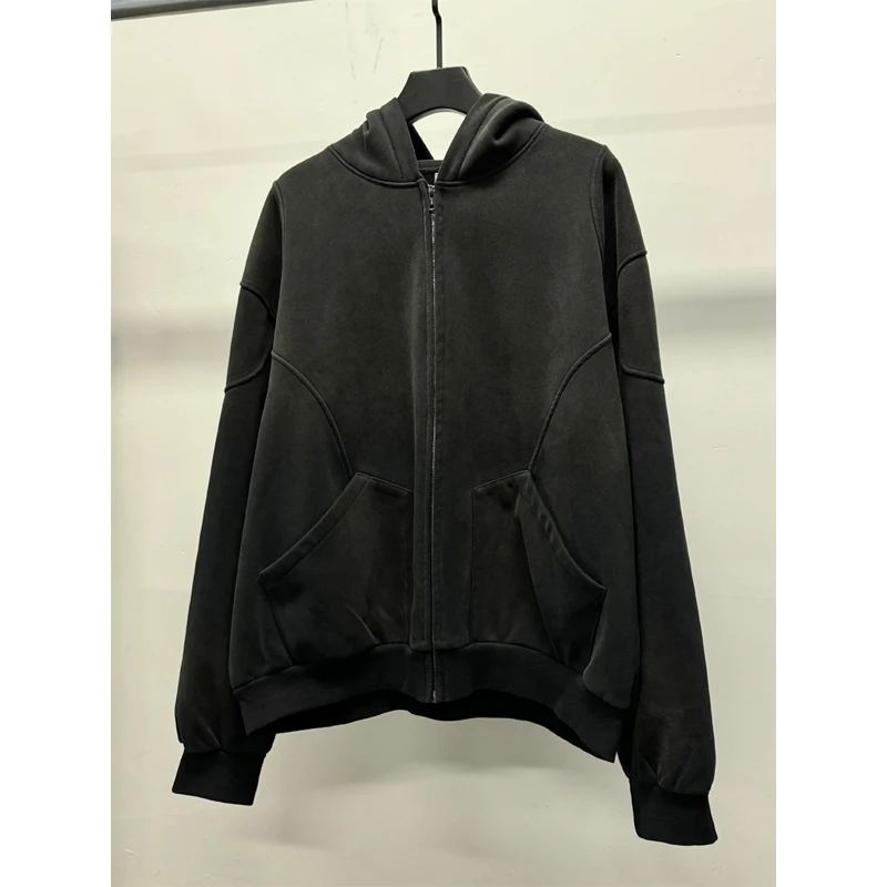 Saint Black Oversized Drop Shoulder Zipper Hoodie Men Women Best Quslity 1:1 Washed Vintage Heavyweight Splicing Hooded Jacket