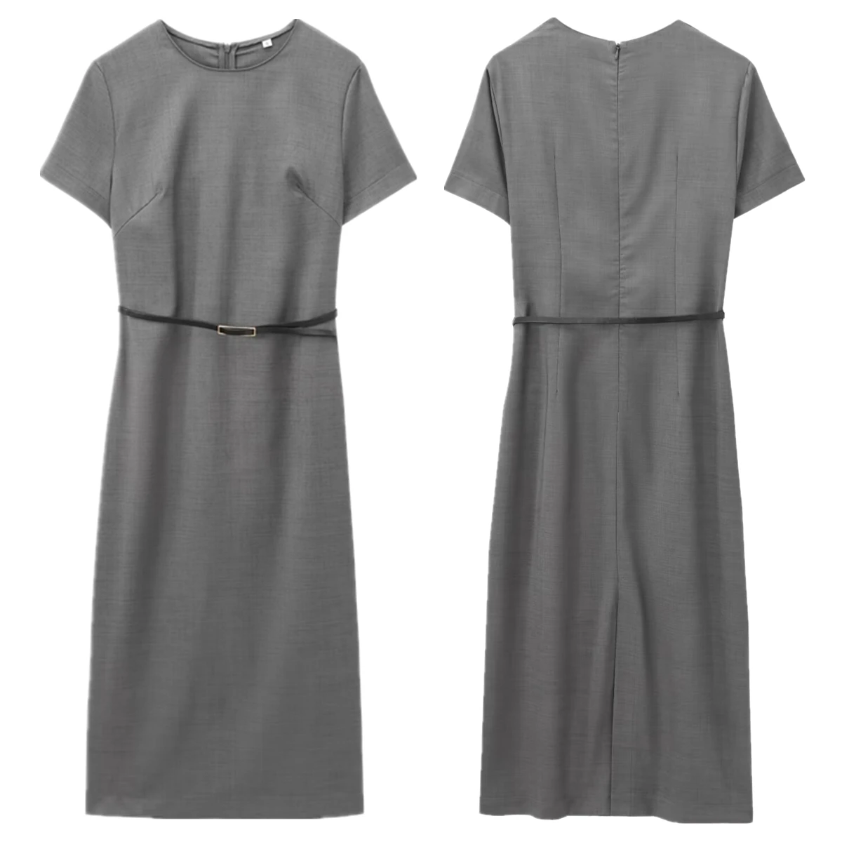 

Maxdutti French Commuting Casual Grey Slim Fit Dress With Belt Fashionable And Elegant MIDI Dress Women