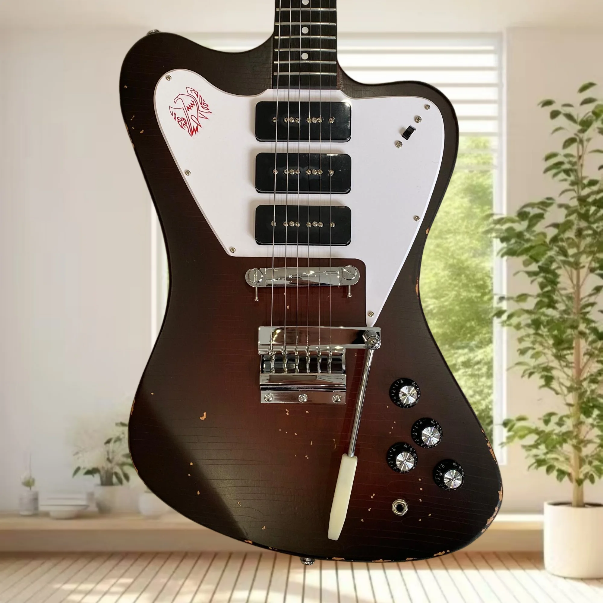 Factory Direct Vintage Wine Red Firebird Electric Guitar Triple P90 Pickups Mahogany Body Free Delivery