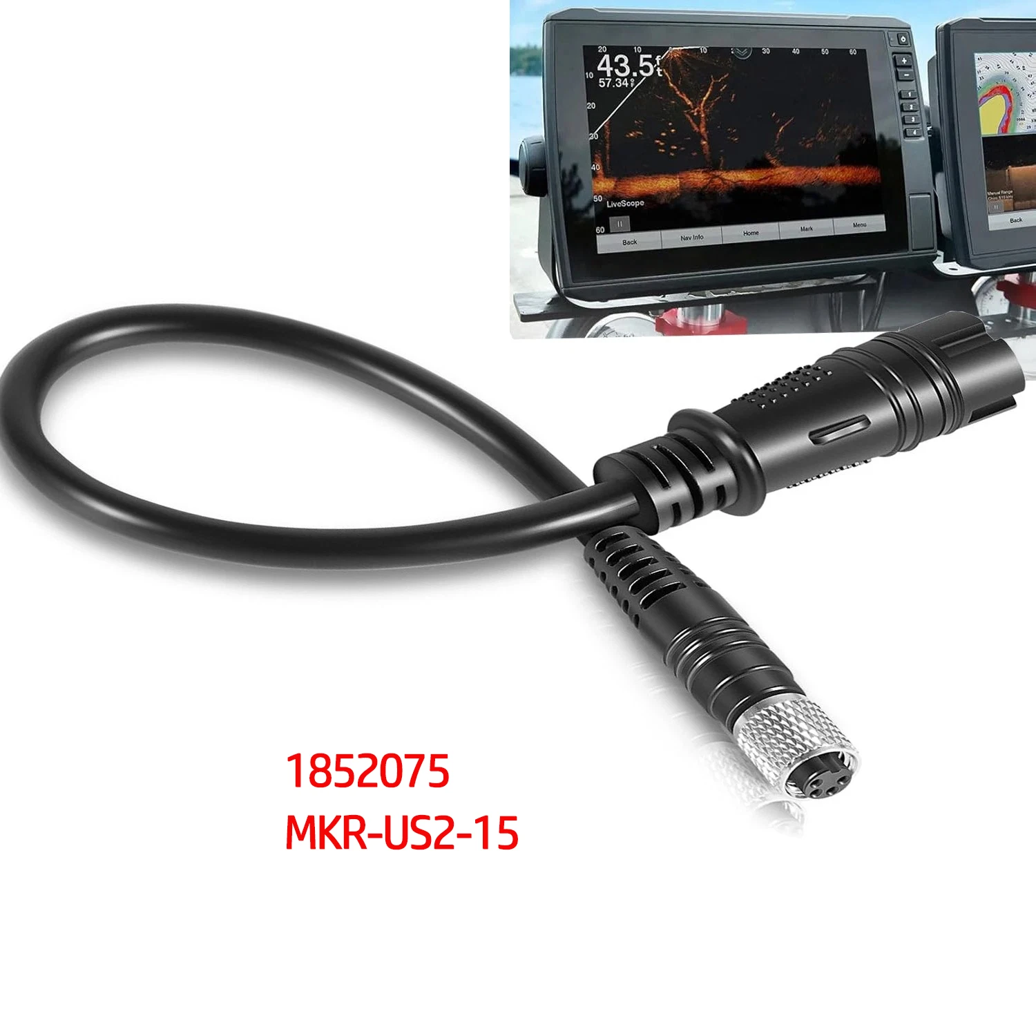 Marine Adapter Cable 1852075 MKR-US2-15 for Lowrance Hook 2 Universal Sonar 2, for Hook Reveal (8-pin)