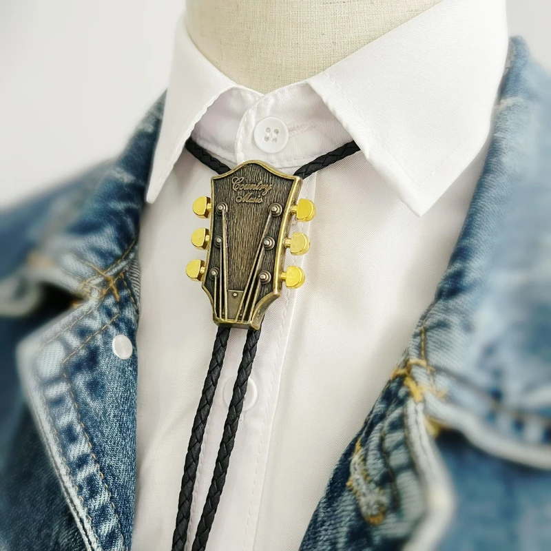 Fashionable and popular guitar instruments genuine leather polo bow ties versatile clothing adjustable music drip oil necklace