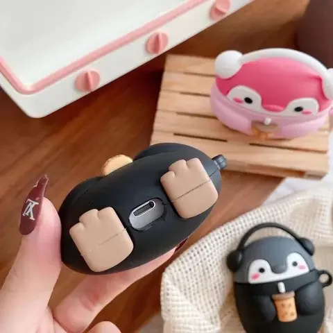 

For Airpods Pro 3D Cute Cartoon Drinking Milk Tea Penguin Earpods Case for iPhone Airpods 2 3 Wireless Earphone Protector Cover