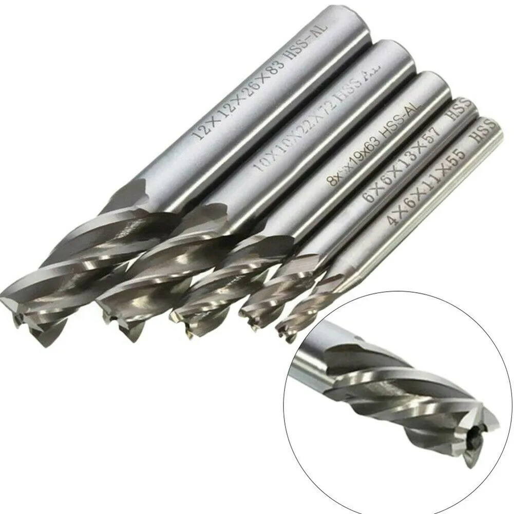 Brand New End Mill End Milling Cutter Accessories Kit Replacement Silver Slot Straight Handle 4-12mm 5 Pcs/set