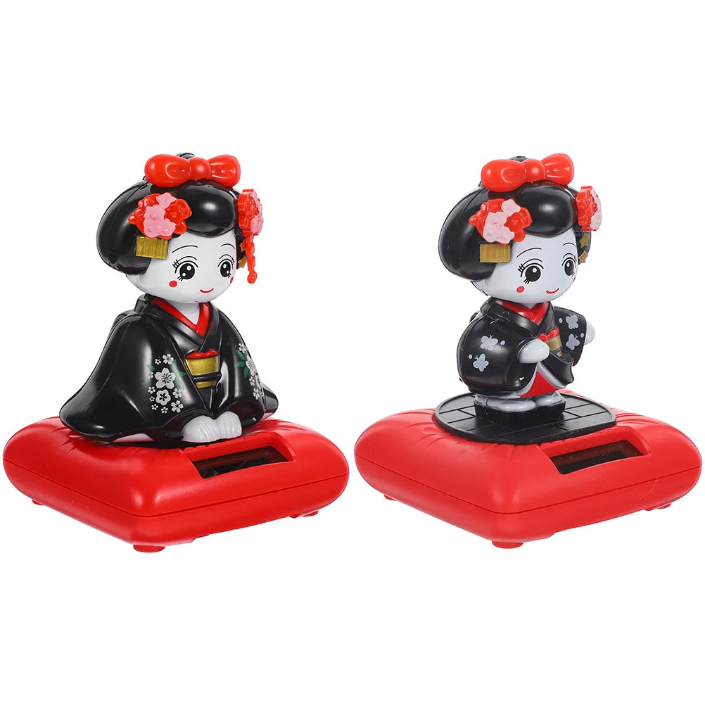 

2Pcs Shaking Head Kimono Car Ornament Solar Powered Small Table Decorative Statue Solar Car Ornament Kimono Small Figurines