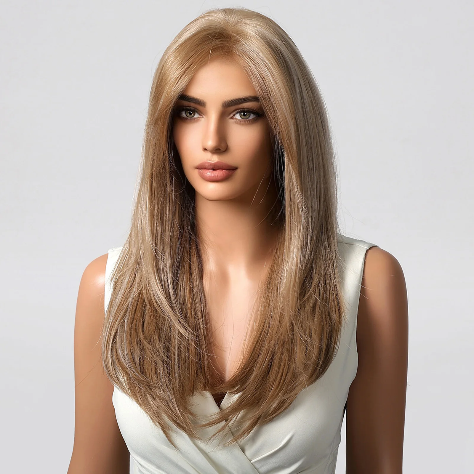 HENRY MARGU Blond Brown Synthetic Lace Wigs Long Layered Straight Wigs 13*6 Lace Front Wig for Women Natural Looking Daily Use