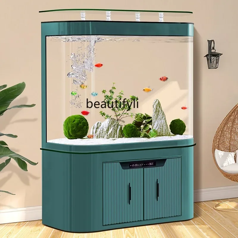 Fish tank living room large floor-to-ceiling against the wall, bottom filter household feng shui lucky ornamental fish aquariumH