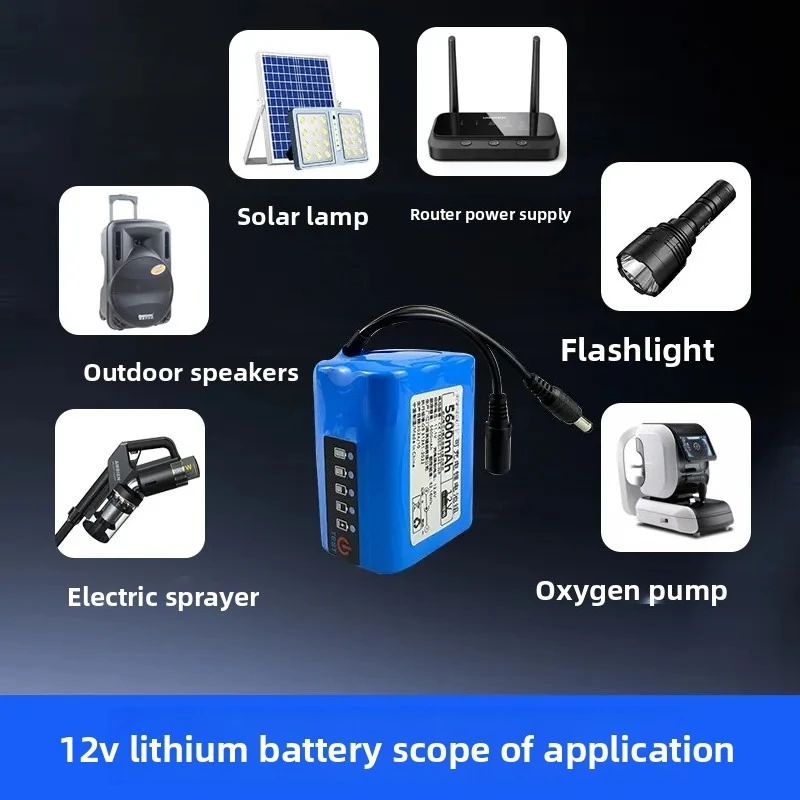 12V Lithium Battery Large Capacity Power Supply for Audio LED Light Car Washing Machine Monitoring with Power Display Battery