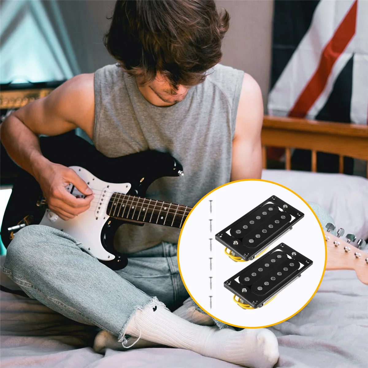 2 pezzi (1 set) Pickup per chitarra elettrica Humbucker a doppia bobina neri + vite per telaio CALDO