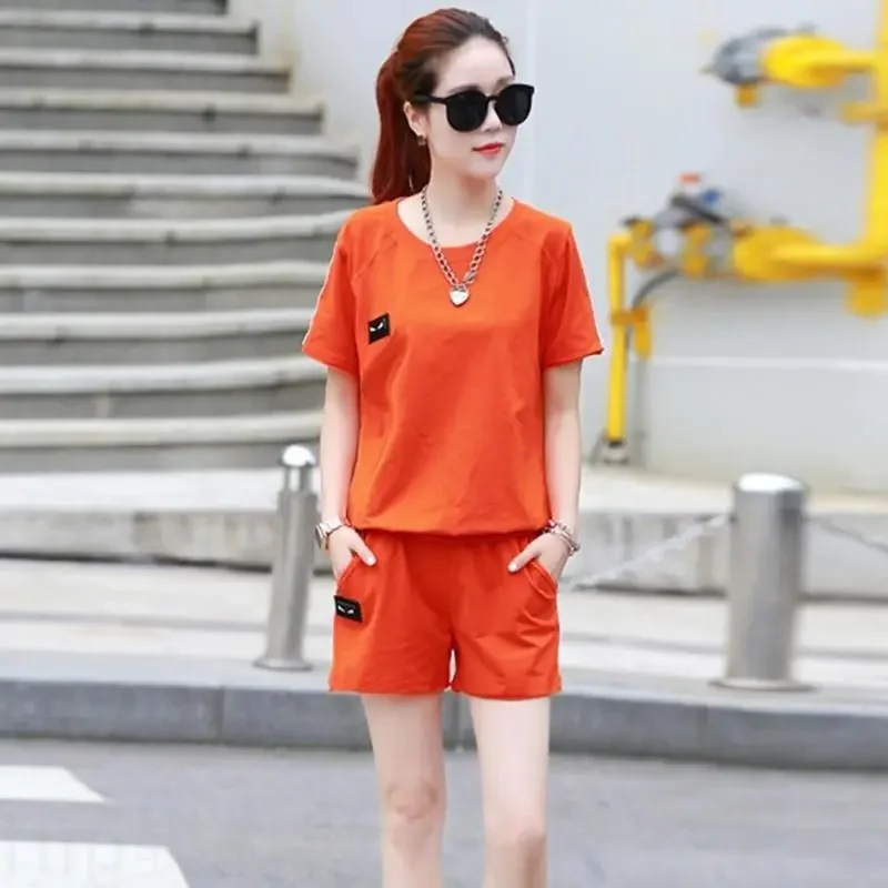 

Women's Casual Short-sleeved Crop Tops and Shorts Sportswear Two Piece Set 2025 Summer New Sports Suit Fashion Household Clothes