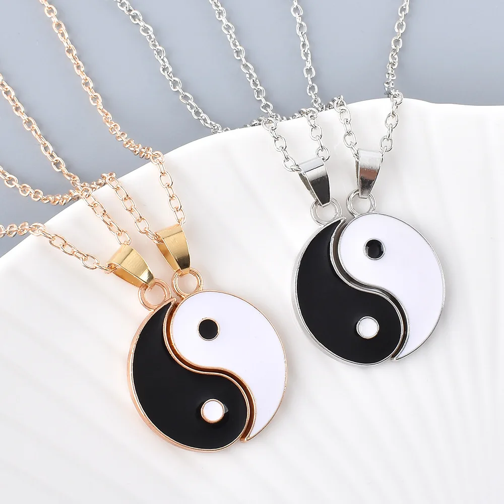 Chinese Yin Yang Necklace Couple Matching Necklace Tai Chi Eight Trigrams Pendant Silver Chain Jewelry Anniversary Gift