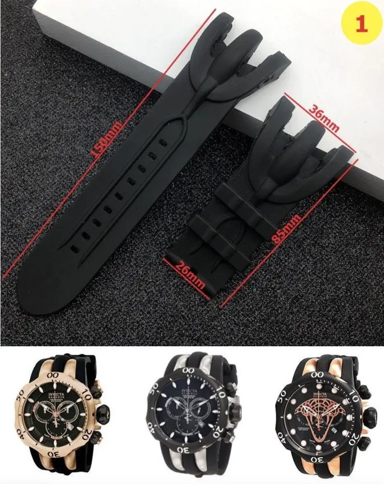 36mm Watchband for Invicta Series Diving Silicone Rubber Black Men's Wristband Watch Bracelets Replacement Straps