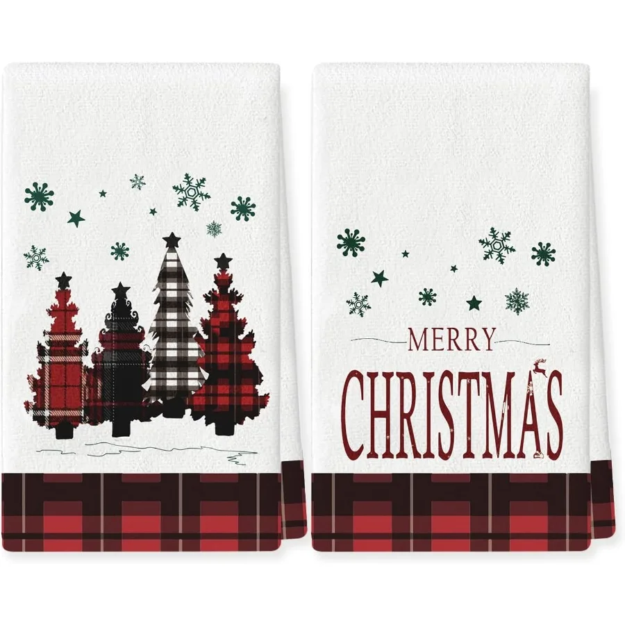 

Set of 2 Christmas Kitchen Towels Xmas Snowman Buffalo Plaid Christmas Decorations Dish Towels Holiday Hand Towels 18x26 Ih Wi
