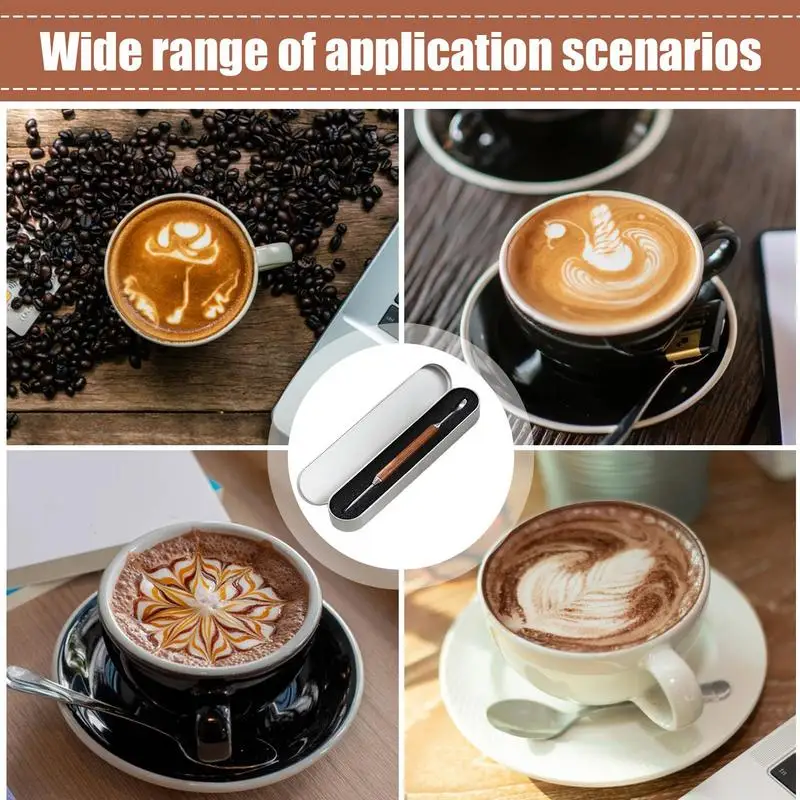 Stainless Steel Coffee Pen Duals-Ended Cappuccino Espresso Coffee Latte Art Pen With Wood Handle For Coffee Decoration
