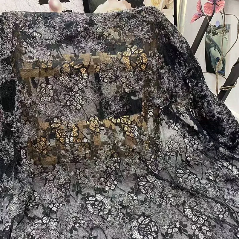 

Gorgeous sequined floral lace embroidered sheer fabric for DIY wedding dress designer fabric sewing lace sold by the yard