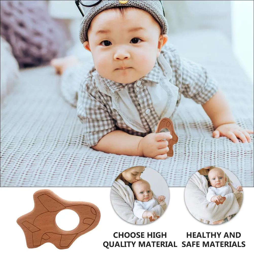 2 Piezas Mordedor de Madera con Forma de Avión para Bebé, Herramienta Segura y Natural para la Exploración Sensorial Infantil, Alivio del Dolor y Auto-ajustamiento