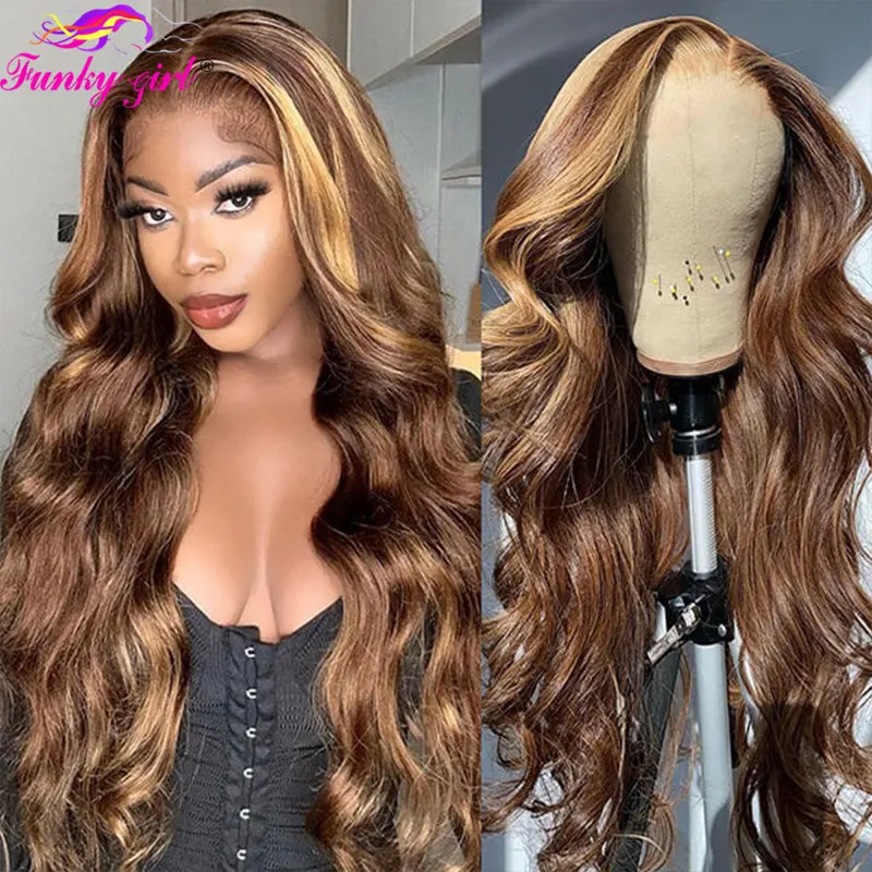 Body Wave Highlight Human Hair Wigs Brazilian Body Wavy 13x6 Lace Front Wigs For Women 13x4 Transparent Lace Closure Full Wigs