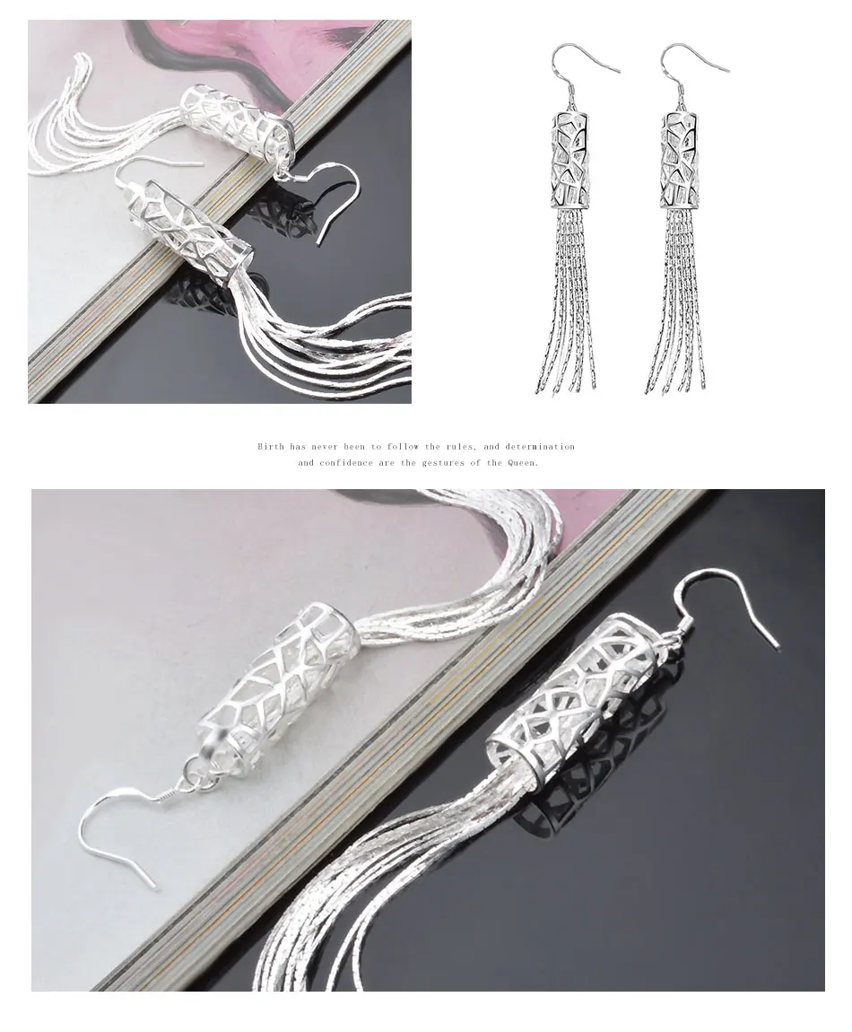 ARAVANT 925 Silver Long Tassels Drop Earring For Women Girls Fashion Jewelry