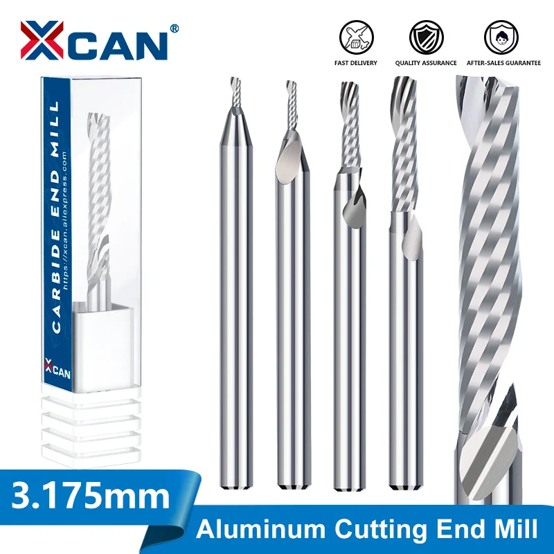 XCAN Milling Cutter Up Cut Single Flute Carbide End Mill 3.175mm 1/8 Shank CNC Spiral Router Bit for Aluminum Copper Wood MDF