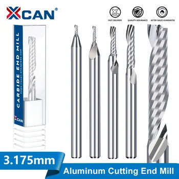 Xcan-切断された単一のフルートカッター、超硬エンドミル、3.175mm、1/8シャンク、アルミニウム、銅、木材、mdf用のCNCスパイラルルータービット