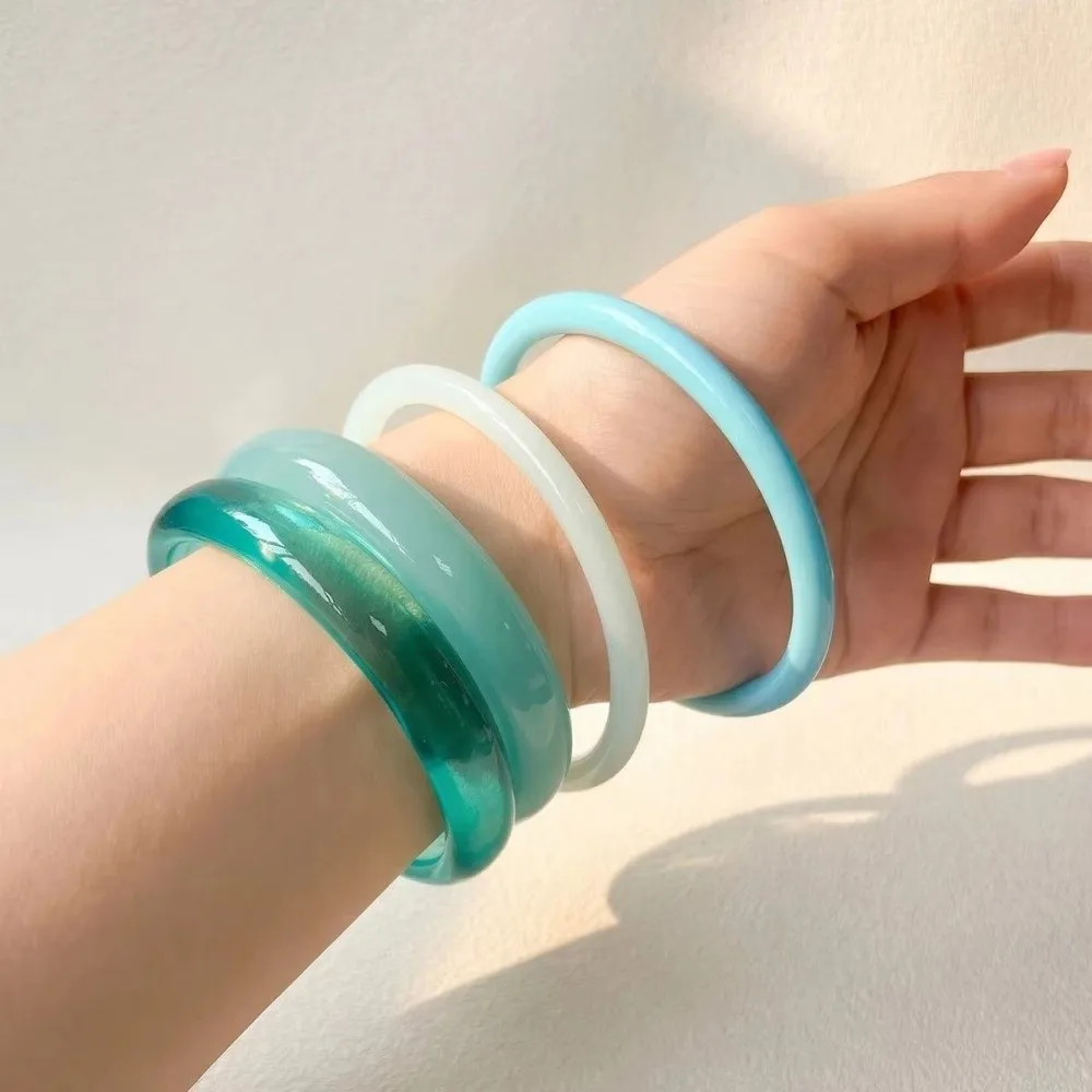 4Pcs/Set Bohemia Openning Bracelet Set Geometric Blue Translucent Women Resin Bangle Acrylic Beach Vacation Stackable Wristbands