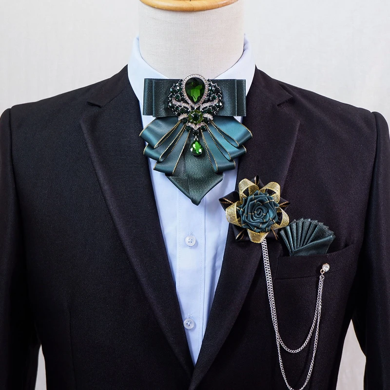 Original Strass Fliege Set Luxus Herren hand gefertigten Schmuck Geschenk Mode Business Bankett Hochzeits kragen Blumen Corsa ges Sets – Detail 6