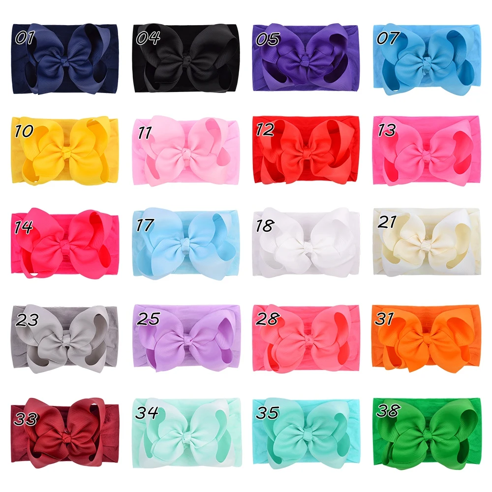 1 Stück Breiter Nylon-Turban für Neugeborene Mädchen mit Großen Schleifen Haaraccessoires Kinder-Stirnband Elastische Haarbänder Schleifenbänder Baby-Kopfbedeckung – Detail 5