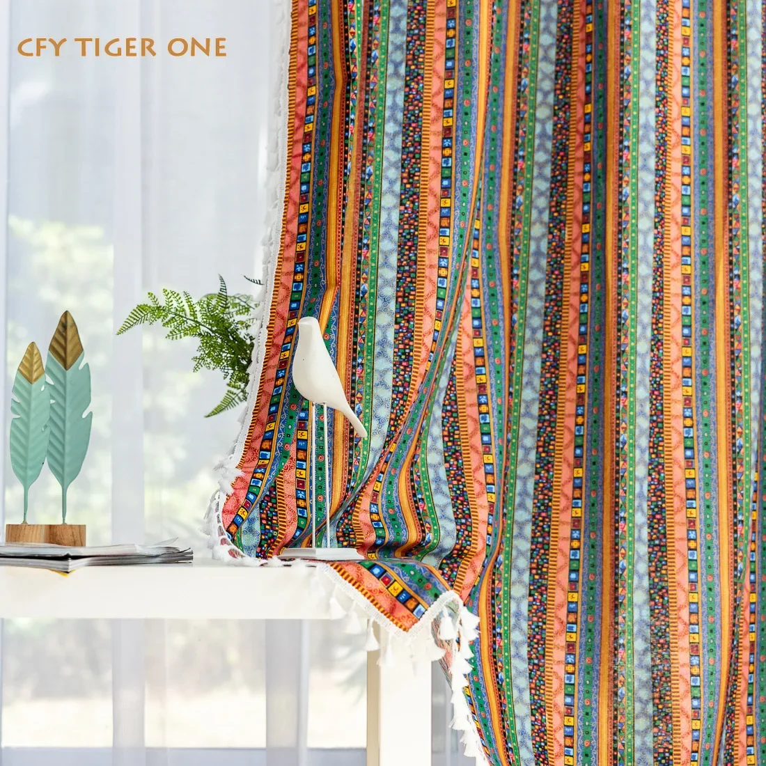 

Bohemia Cotton Linen Striped with Tassels Blackout Window Curtain Ready-made Drapes for Bedroom Curtains In The Living Room
