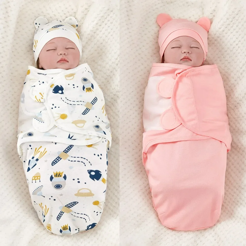 2Pcs/Set Babies Sleeping Bags Newborn Baby Cocoon Swaddle Wrap Envelope Cotton 0-6 Months Baby Blanket Swaddling Wrap Sleepsack