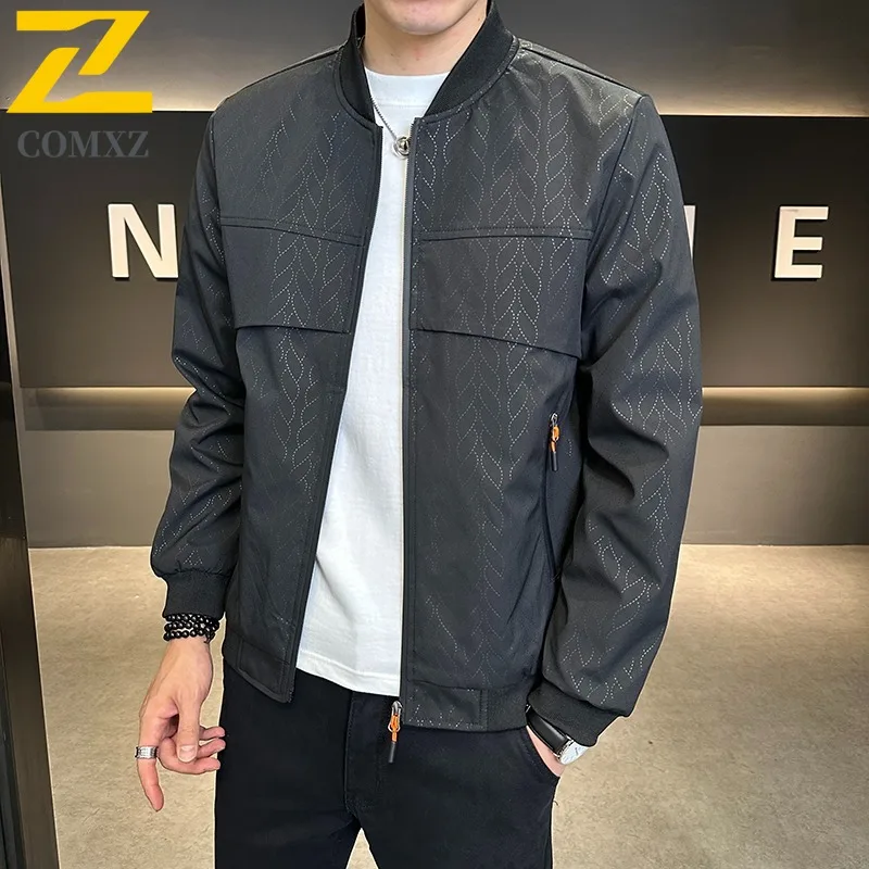 

COMXZ 2025 Men's Fashion Casual Business Baseball Collar Oxford Jacket Youth Camo Windbreaker Sport Trendy Coat