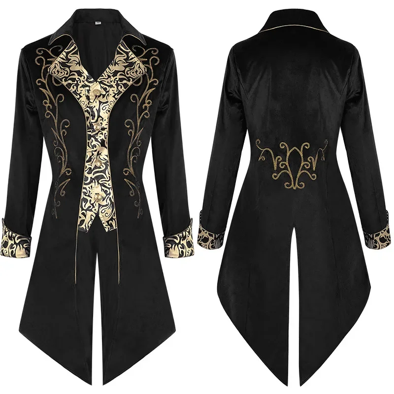 

Men Retro Jacquard Steampunk Coat Tuxedo Gothic Victorian Tailcoat Single Breasted Male Embroidery Medieval Costume New Jackets