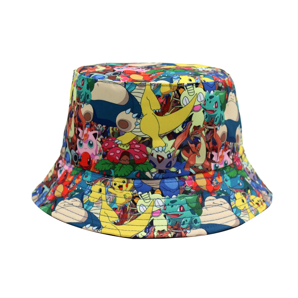 Pokemon Full Printed Printing Anime Figure Peripheral Bucket Cap Fisherman Hat Cartoon Cute Sunshade Basin Hat Birthday Gifts