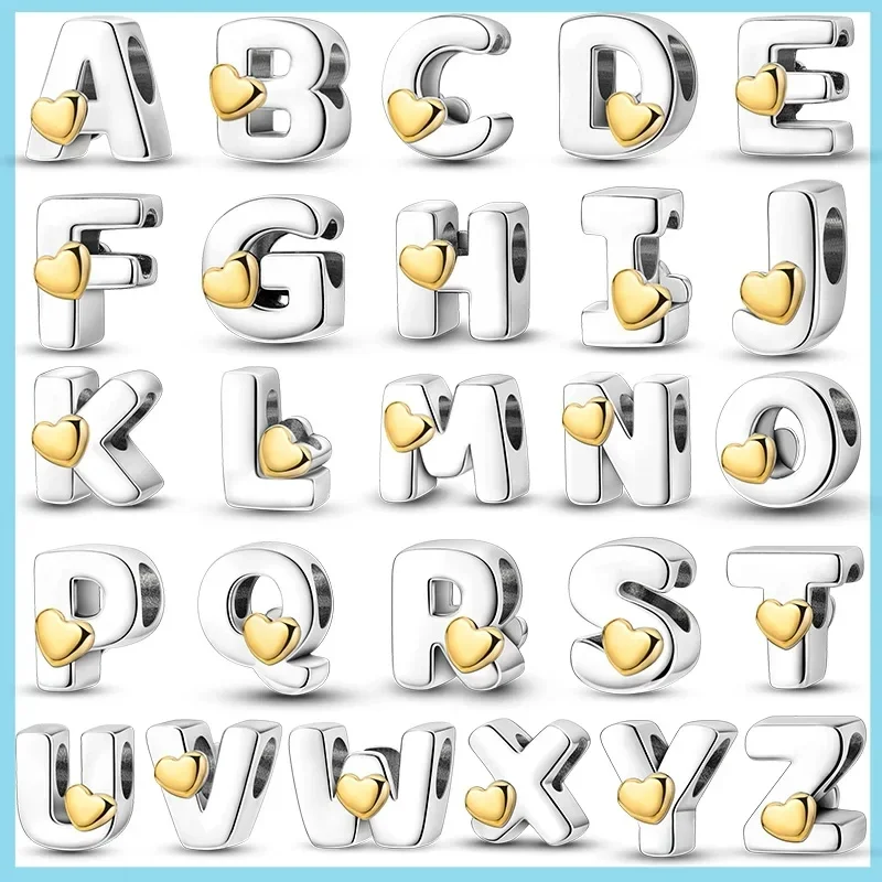 925 prata 26 letras A-Z alfabeto contas charme caber original pandora pulseira acessórios jóias diy para mulher