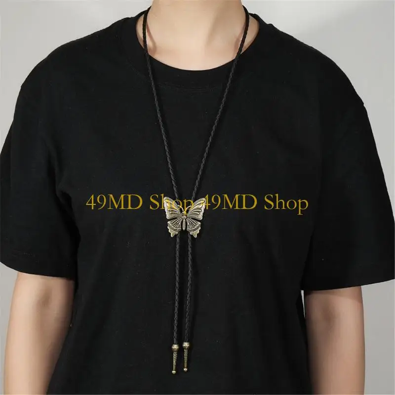 49MD Butterfly Accent Western Bolo Tie Adjustable Leather Tie For Weddings Rodeos