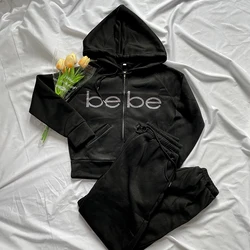 2023 Spring And Autumn Bebe Slim Crop Top Hoodie And Pants Sets Sweatshirt Sportswear Women's Tracksuit Two-Piece Fashion Suit