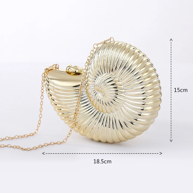 Gold Sliver Acrylic Shell Bag Party Wedding Snails Crossbody Bag for Women Conch Purse Zine Alloy Small Cute Chain Clutches 2024