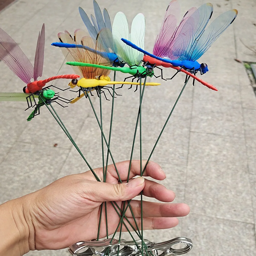 AB13-12PCS Dragonfly Stakes On Sticks Artificial Dragonfly Patio Garden Decor Yard Planter Colorful Dragonfly Ornaments